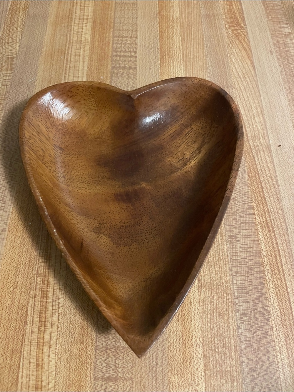 Hand-Carved Heart Wooden Bowl - Brown